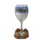 Glass and Stone Kiddush Cup Goblet with Metal Plaque and Blue Floral Pattern
