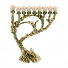 Contemporary Tree of life Hanukkah Menorah Green with Amber Crystals