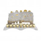 Jerusalem View Hanukkah Menorah in Nickel Accented with Gold