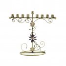 Metal Hanukkah Menorah with Flowers and Scrolling Lines