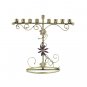 Metal Hanukkah Menorah with Flowers and Scrolling Lines