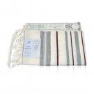 Wool Ma’alot Tallit with Grey, Bordeaux and Gold Stripes
