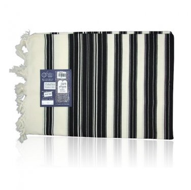 Wool Chabad Tallit with Black Stripes