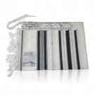 Akrilan Tallit with Black and Silver Stripes, Atara and Tallit Blessing