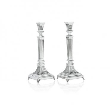 Silver Plated Shabbat Candlestick Set with Temple Columns
