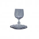 Glass Kiddush Cup with Grey Tint, Plate and Etched Decorations