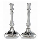 Silver Dipped Shabbat Candlesticks with Curved Legs and Flowers