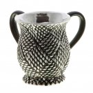 Silver Ceramic Washing Cup with Diamond Shapes and Lines