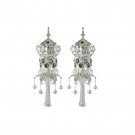 Nickel Plated Rimonim with Bright Stones and Bells