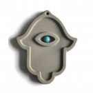 Grey Hamsa Wall Hanging from Concrete with Green Stone Eye by ceMMent