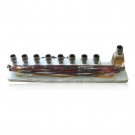 Stone and Glass Hanukkah Menorah with Red Glass Panels and Yellow Cube