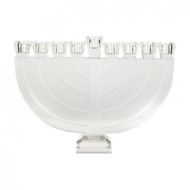 Short Crystal Hanukkah Menorah with Etched Branches and Angled Candleholders