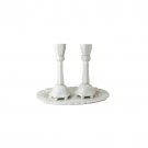 Ceramic Shabbat Candlestick Set with Scrolling Lines, Tray and Leaves