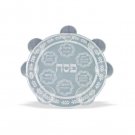 Glass Seder Plate with Hebrew and English Text and Simple Floral Pattern