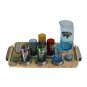 Stone and Glass Kiddush Set with Large Blue Cup, Metal Plaques and Tray