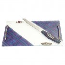 Glass Challah Board with Nickel Handles, Geometric Pattern and Plaque