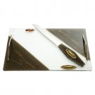 Glass Challah Board with Nickel Handles, Gold Wheat Sheaves and Plaque