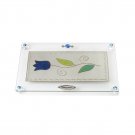 Glass Challah Board with Single Blue Flower
