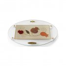 Glass Oval Challah Board for Shabbat with Pomegranate Paisley Design