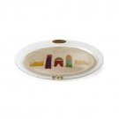 Glass Oval Challah Board for Shabbat with Jerusalem Depiction