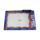Blue and Red Glass Challah Board with Knife, Metal Plaques and “Shabbat”