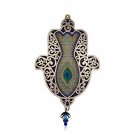 Silver Plated Hamsa with Floral Design, Large Fish, Crystals and Eye
