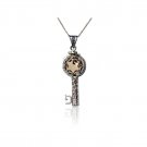Silver Key with “Pey” and Gold Star of David Necklace