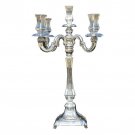 Silver Shabbat Candelabra with 5 Branches, Floral Pattern and Pearl Shapes