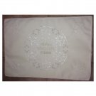 White Suede Seder Pillow with Hebrew Text and Oriental Floral Pattern