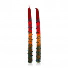 Safed Candles Pair of Shabbat Candles in Red, Orange and Green with Blue Lines