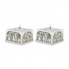 Cube Silver-Plated Shabbat Candlesticks with Framed View of Jerusalem