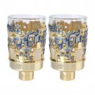 Pair of Gold Plated Glass Oil Lamps for Olive Oil Jerusalem with Blue Enamel