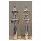 Silver Plated Rimonim with Bells, Inscribed Floral Pattern and Horizontal Lines