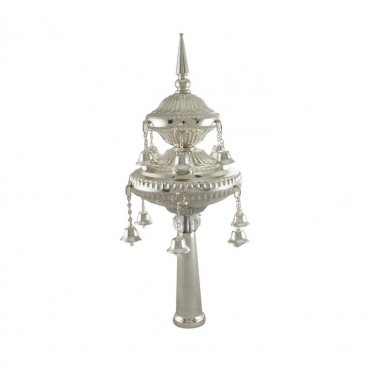 Silver Plated Rimonim with Hanging Bells and Stacked Orbs