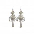 Silver Plated Rimonim with Hanging Bells and Scrolling Lines