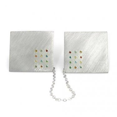 925 Sterling Silver ""Hoshen Stones"" Tallit Clip Set with 24 Diamonds and Stones