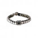 Leather Bracelet with Hamsa and Silver Beads