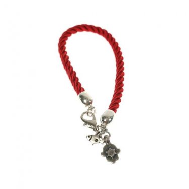 Red Rope Bracelet with Silver Plated Hamsa and Star of David Pendant
