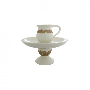 White Polyresin Mayim Acharonim Set with Traditional Gold Jerusalem Design