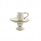 White Polyresin Mayim Acharonim Set with Gold and Black Lines