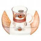 Glass Mayim Achronim Set with Autumn Leaves and Hebrew Plaque