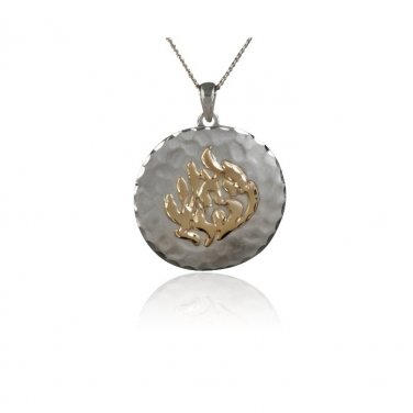 Gold Fire with Silver Backing Pendant with Chain