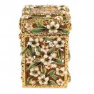 Gold Plated Tzedakah Box with Bright Flowers and Brown Crystals