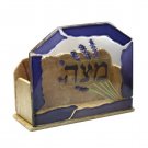 Stone and Glass Matzah Plate with Flowers and Hebrew Text