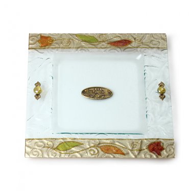 Glass Matzo Plate with Double Flower Motif