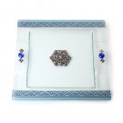 Glass Matzo Plate with White and Blue Print