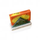 Stone and Glass Matchbox Holder with Floral Pattern and Green Panels