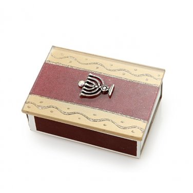 Glass Matchbox for Shabbat with Bold Red Strip
