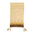 Beige Embroidered Runner with Gold and Brown Border, Tassels and Lines