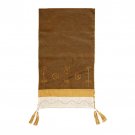 Brown Embroidered Runner with Gold Lines, Dots, Swirls and Tulips